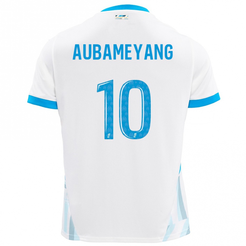 Kids Football Pierre-Emerick Aubameyang #10 White Sky Blue Home Jersey 2024/25 T-Shirt