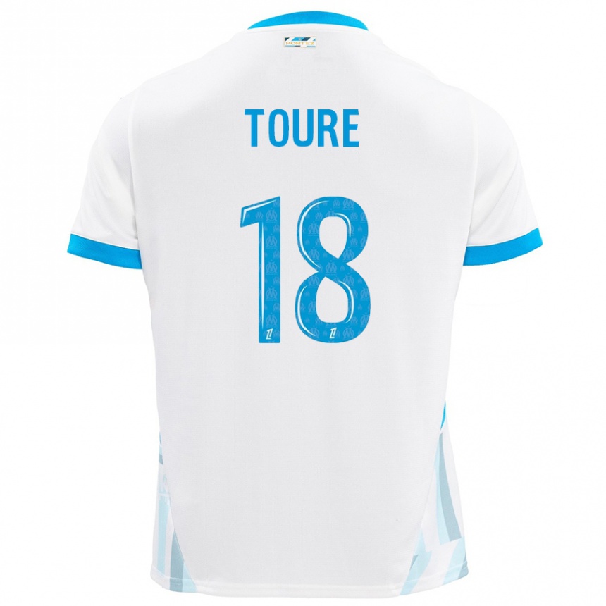 Kids Football Isaak Toure #18 White Sky Blue Home Jersey 2024/25 T-Shirt