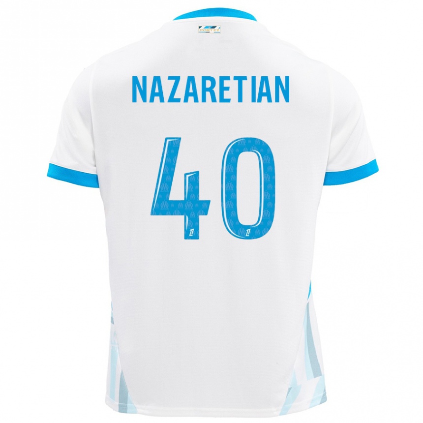 Kids Football Manuel Nazaretian #40 White Sky Blue Home Jersey 2024/25 T-Shirt