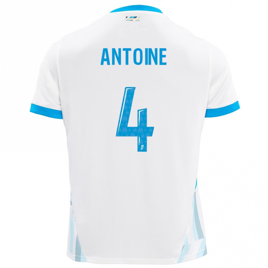 Kids Football Maud Antoine #4 White Sky Blue Home Jersey 2024/25 T-Shirt