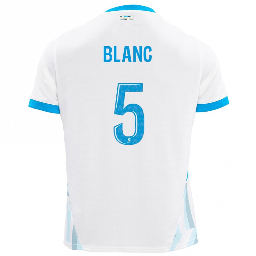 Kids Football Amandine Blanc #5 White Sky Blue Home Jersey 2024/25 T-Shirt