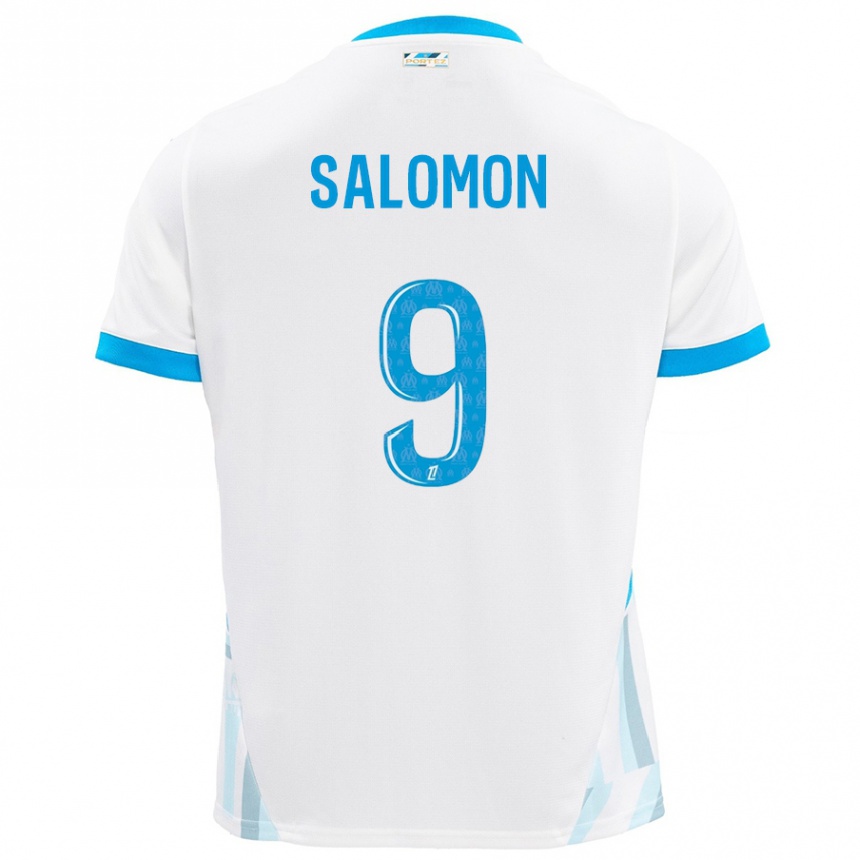 Kids Football Maeva Salomon #9 White Sky Blue Home Jersey 2024/25 T-Shirt