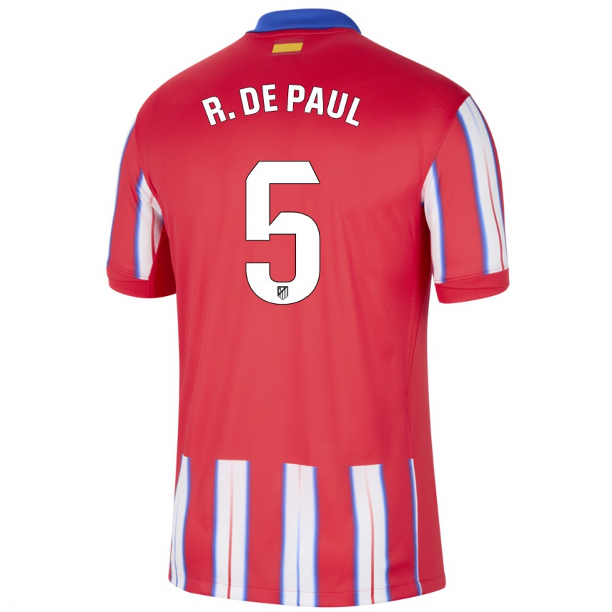 Kids Football Rodrigo De Paul #5 Red White Blue Home Jersey 2024/25 T-Shirt