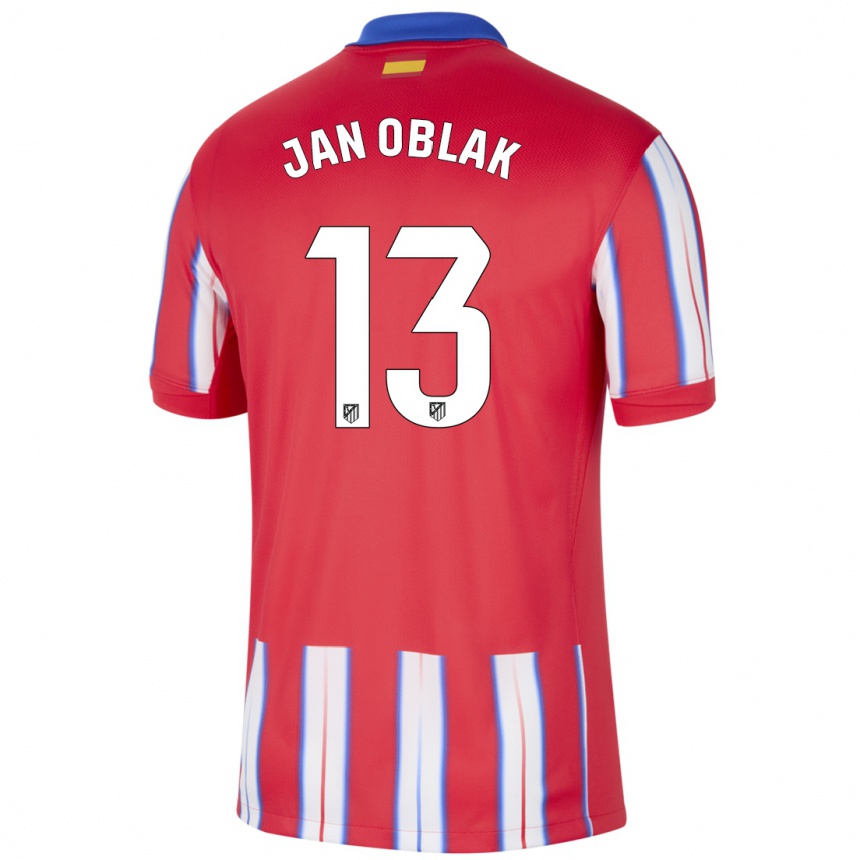 Kids Football Jan Oblak #13 Red White Blue Home Jersey 2024/25 T-Shirt