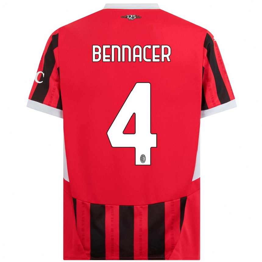 Kids Football Ismael Bennacer #4 Red Black Home Jersey 2024/25 T-Shirt