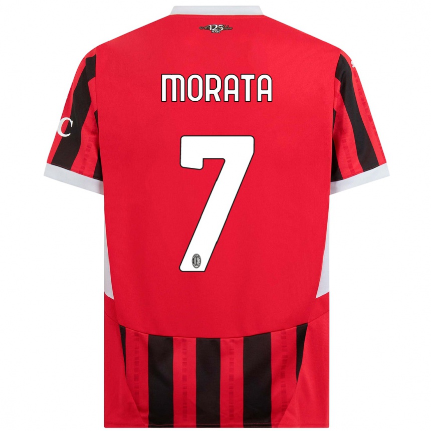 Kids Football Alvaro Morata #7 Red Black Home Jersey 2024/25 T-Shirt