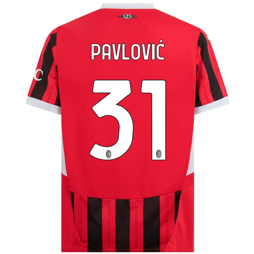 Kids Football Strahinja Pavlović #31 Red Black Home Jersey 2024/25 T-Shirt