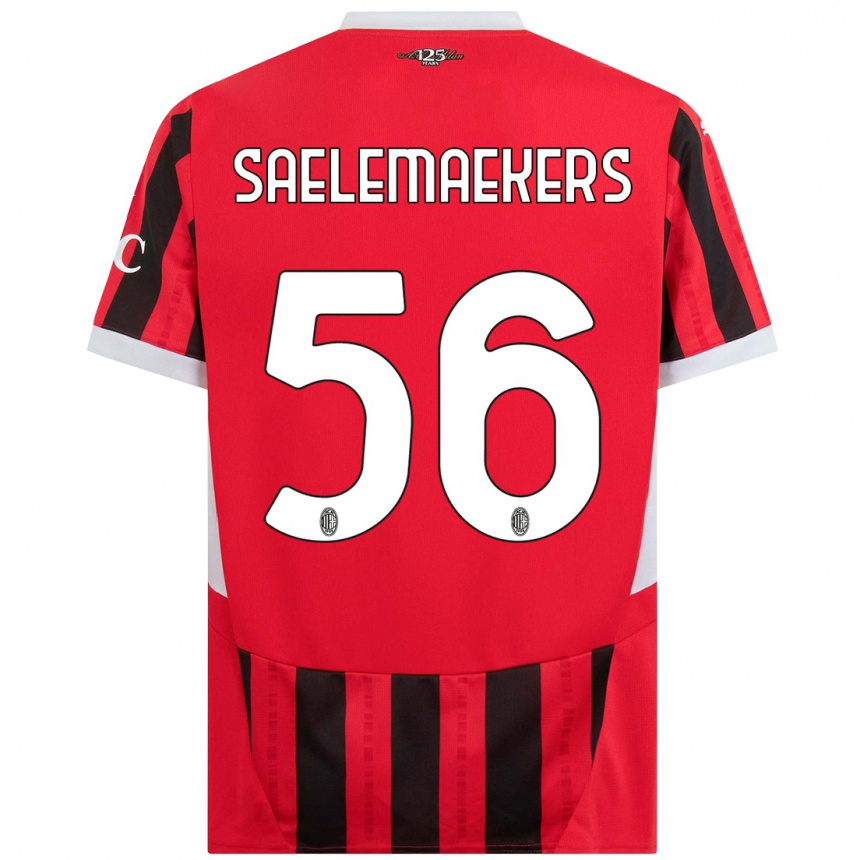 Kids Football Alexis Saelemaekers #56 Red Black Home Jersey 2024/25 T-Shirt