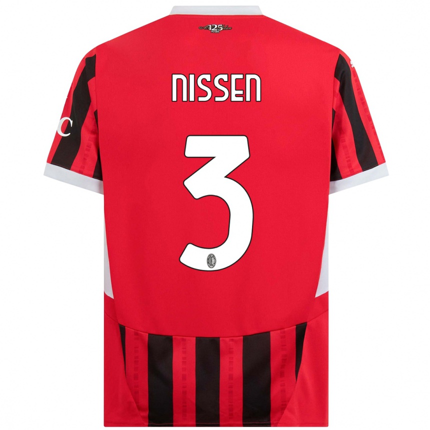 Kids Football Fredrik Nissen #3 Red Black Home Jersey 2024/25 T-Shirt