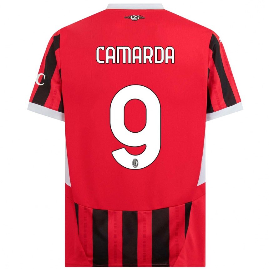 Kids Football Francesco Camarda #9 Red Black Home Jersey 2024/25 T-Shirt