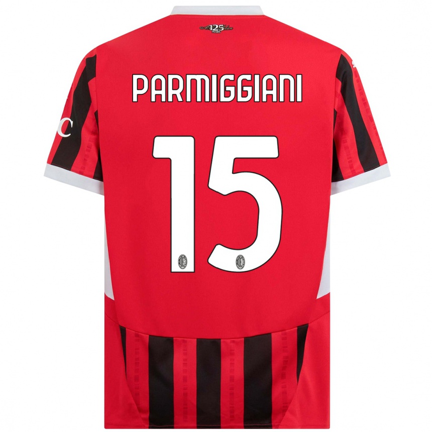 Kids Football Pietro Parmiggiani #15 Red Black Home Jersey 2024/25 T-Shirt