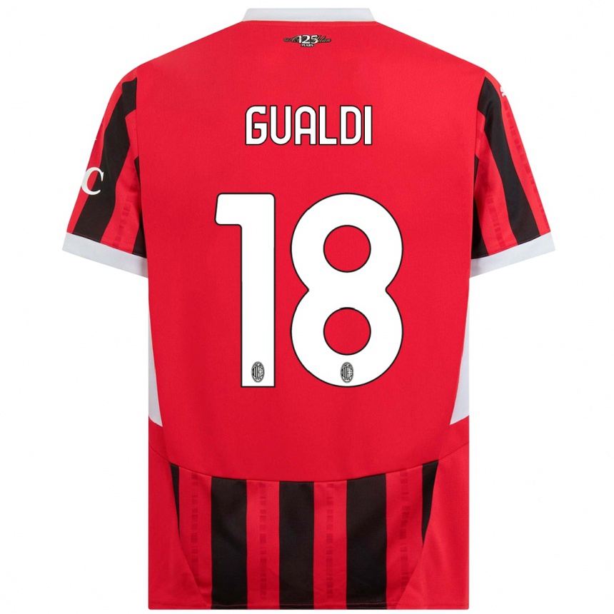 Kids Football Andrea Gualdi #18 Red Black Home Jersey 2024/25 T-Shirt