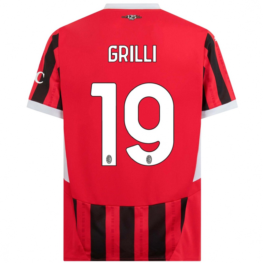 Kids Football Lorenzo Grilli #19 Red Black Home Jersey 2024/25 T-Shirt