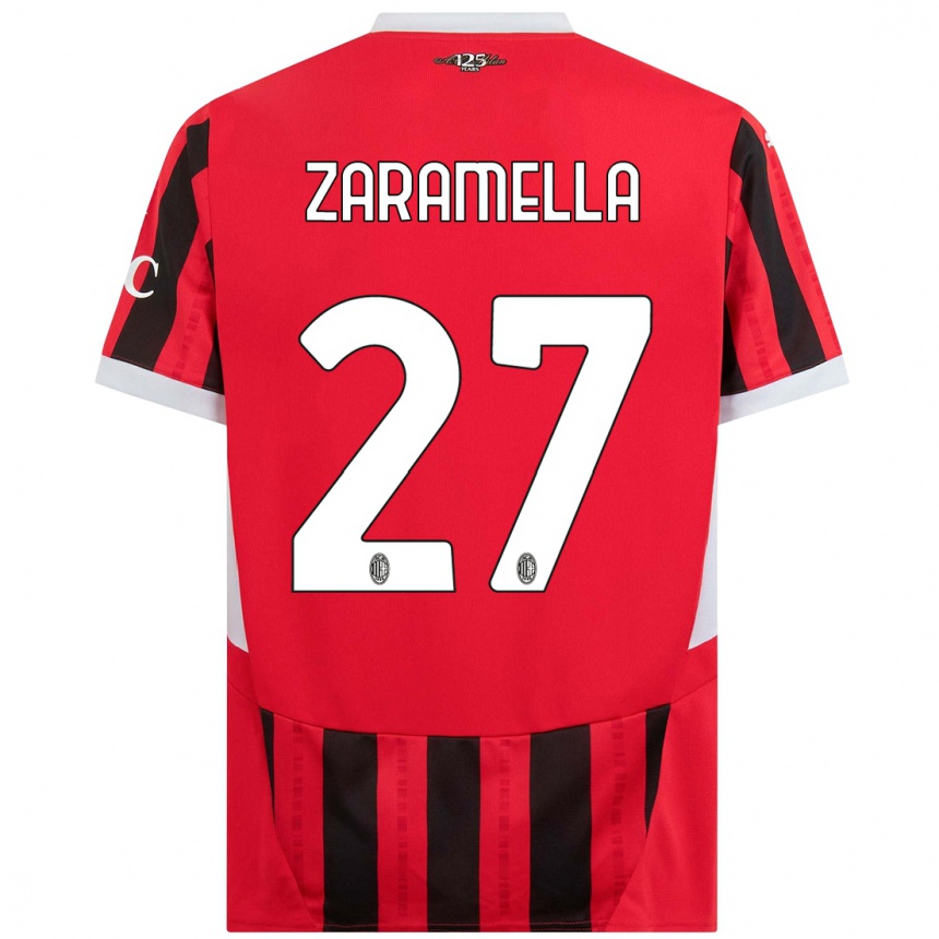 Kids Football Mattia Zaramella #27 Red Black Home Jersey 2024/25 T-Shirt