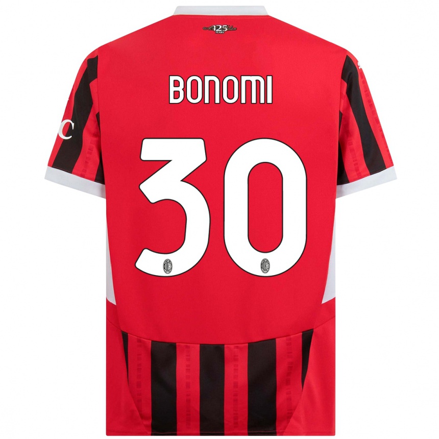 Kids Football Alessandro Bonomi #30 Red Black Home Jersey 2024/25 T-Shirt