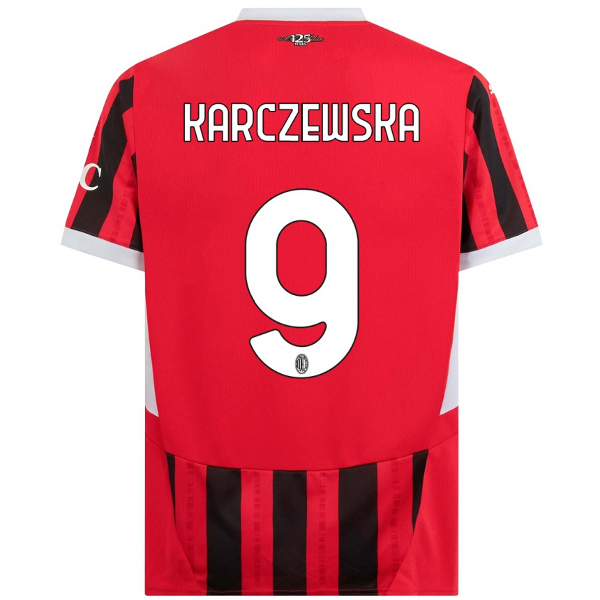 Kids Football Nikola Karczewska #9 Red Black Home Jersey 2024/25 T-Shirt