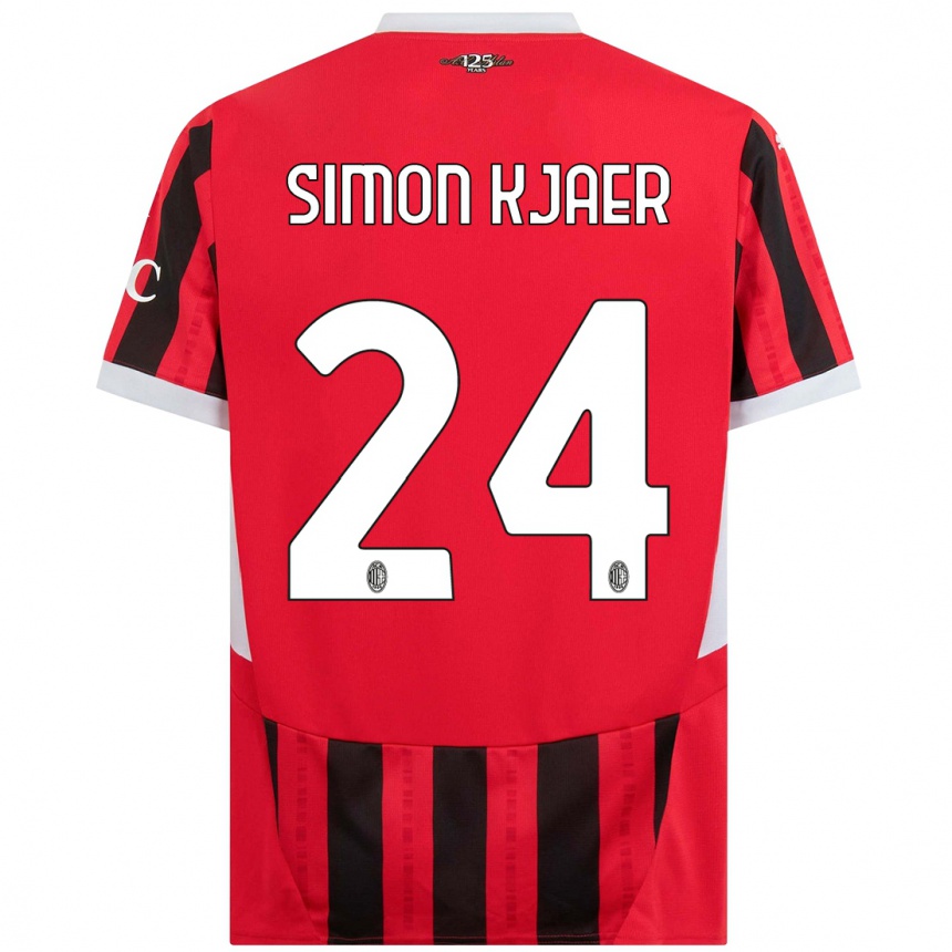 Kids Football Simon Kjaer #24 Red Black Home Jersey 2024/25 T-Shirt