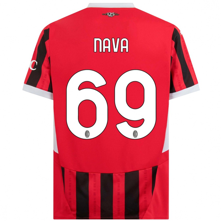 Kids Football Lapo Nava #69 Red Black Home Jersey 2024/25 T-Shirt