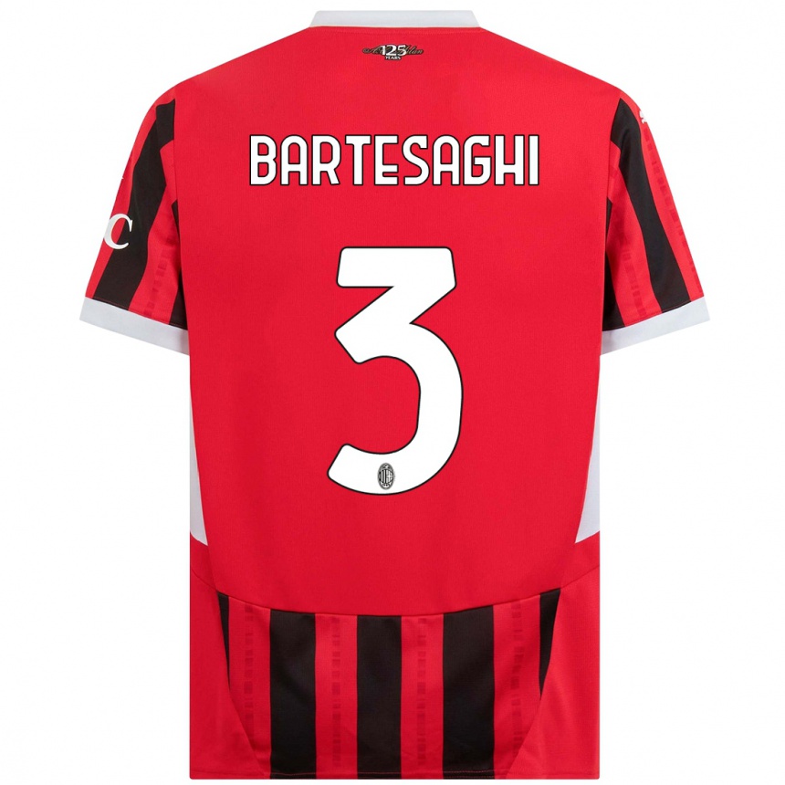 Kids Football Davide Bartesaghi #3 Red Black Home Jersey 2024/25 T-Shirt