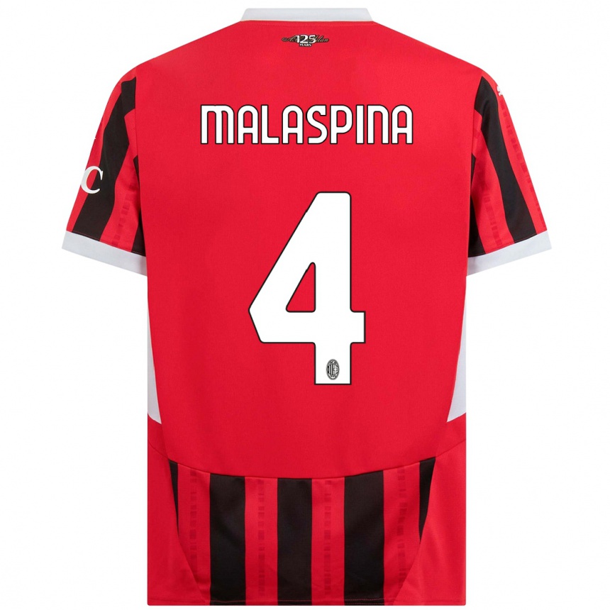 Kids Football Mattia Malaspina #4 Red Black Home Jersey 2024/25 T-Shirt