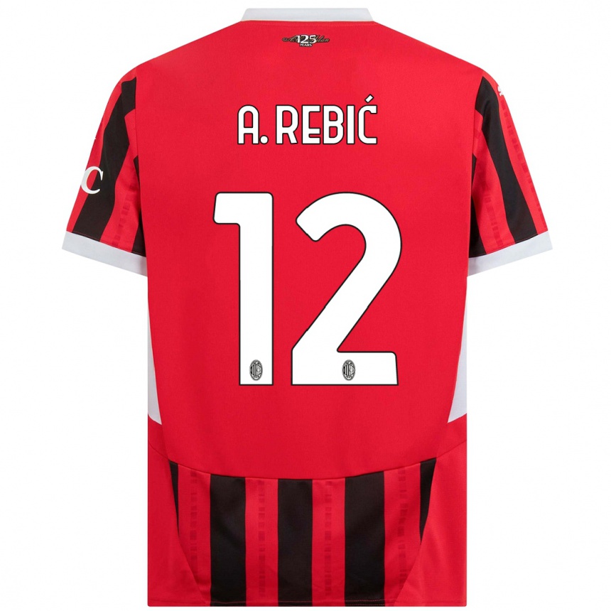 Kids Football Ante Rebic #12 Red Black Home Jersey 2024/25 T-Shirt