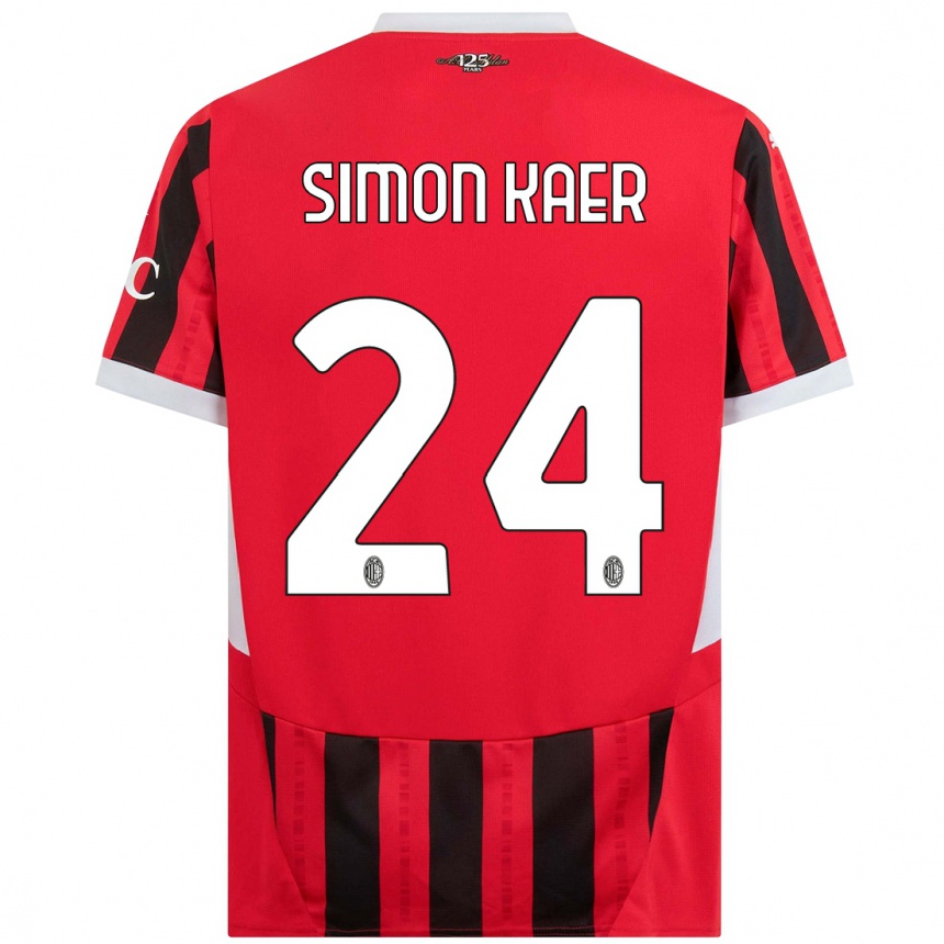 Kids Football Simon Kaer #24 Red Black Home Jersey 2024/25 T-Shirt