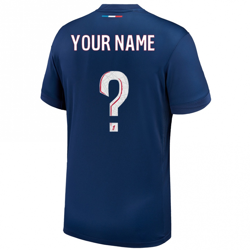 Kids Football Your Name #0 Navy Blue White Home Jersey 2024/25 T-Shirt