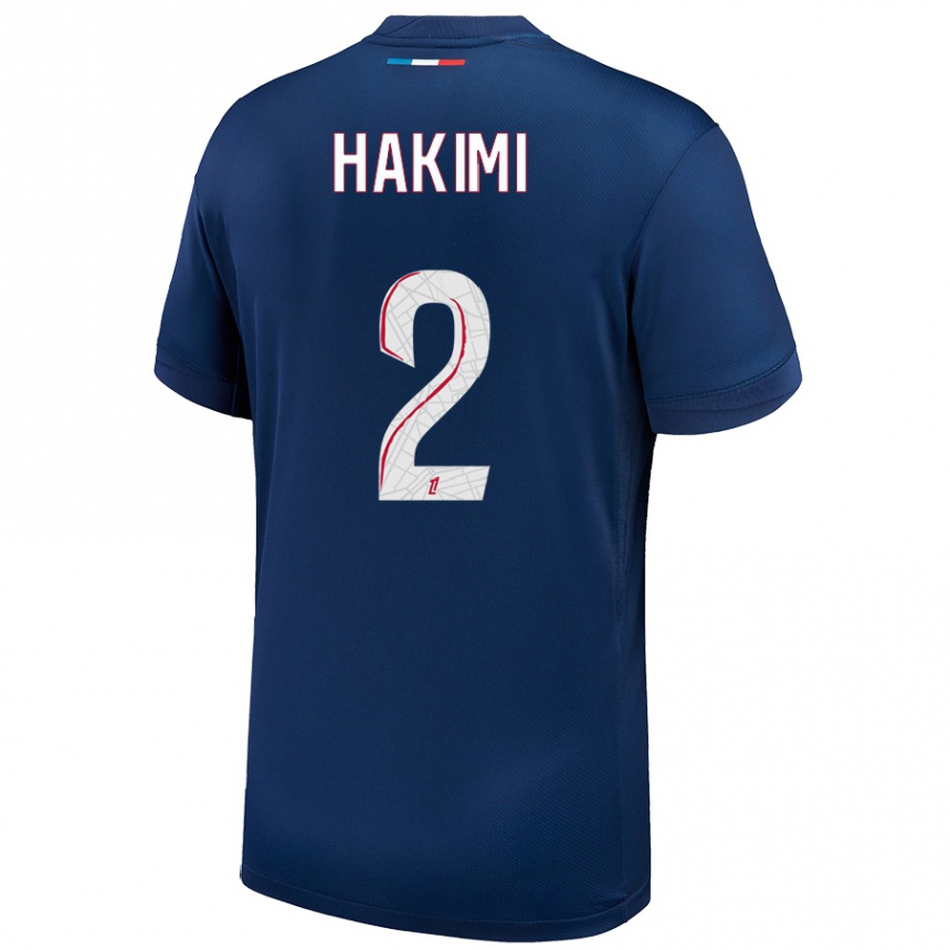 Kids Football Achraf Hakimi #2 Navy Blue White Home Jersey 2024/25 T-Shirt