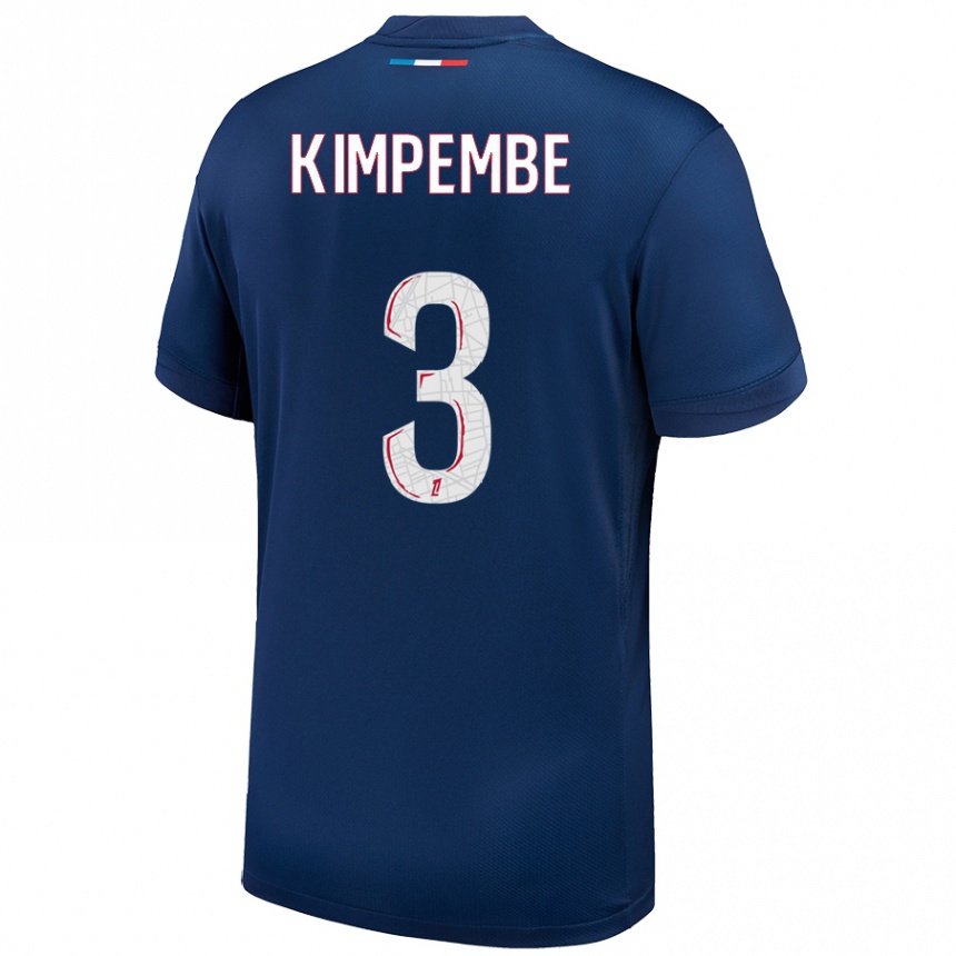 Kids Football Presnel Kimpembe #3 Navy Blue White Home Jersey 2024/25 T-Shirt