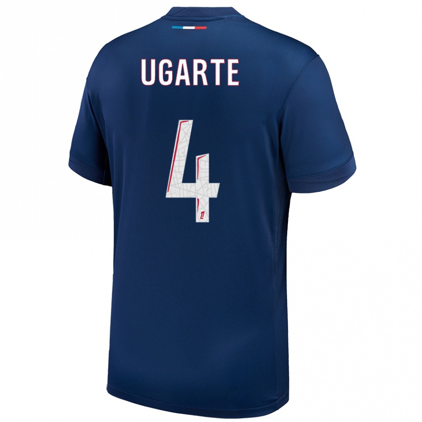 Kids Football Manuel Ugarte #4 Navy Blue White Home Jersey 2024/25 T-Shirt