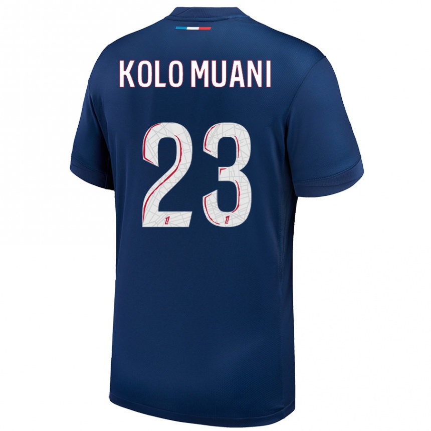 Kids Football Randal Kolo Muani #23 Navy Blue White Home Jersey 2024/25 T-Shirt