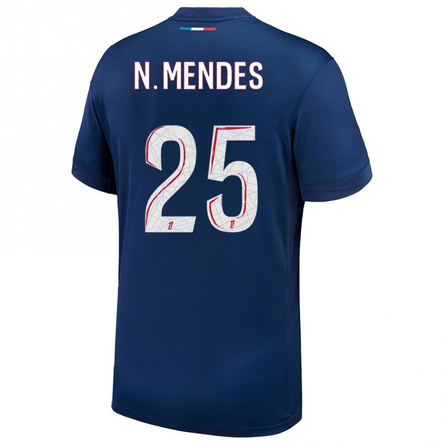 Kids Football Nuno Mendes #25 Navy Blue White Home Jersey 2024/25 T-Shirt