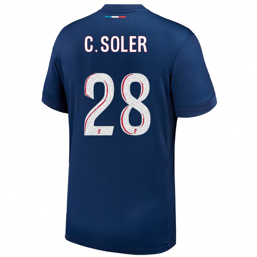 Kids Football Carlos Soler #28 Navy Blue White Home Jersey 2024/25 T-Shirt