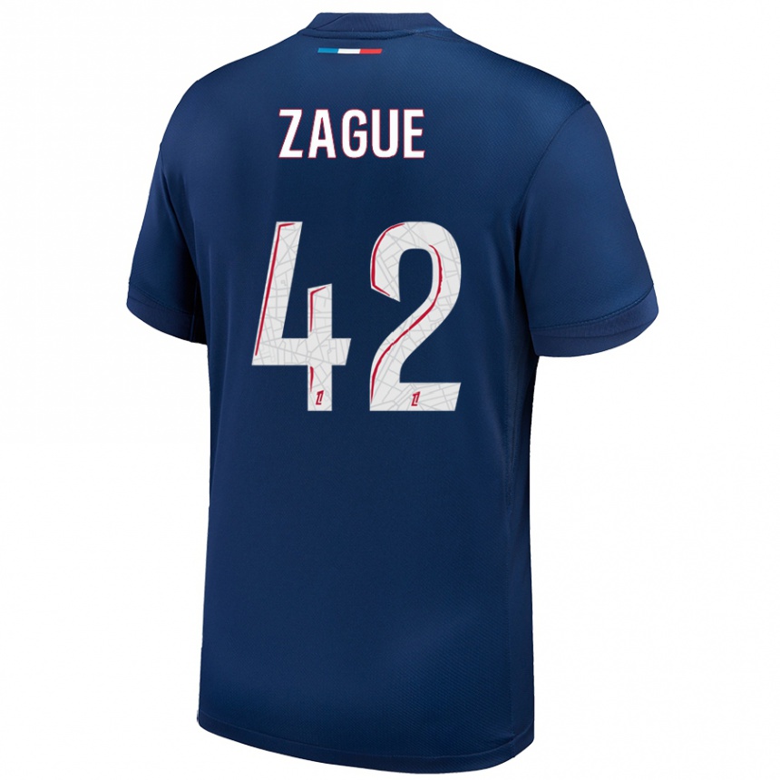 Kids Football Yoram Zague #42 Navy Blue White Home Jersey 2024/25 T-Shirt