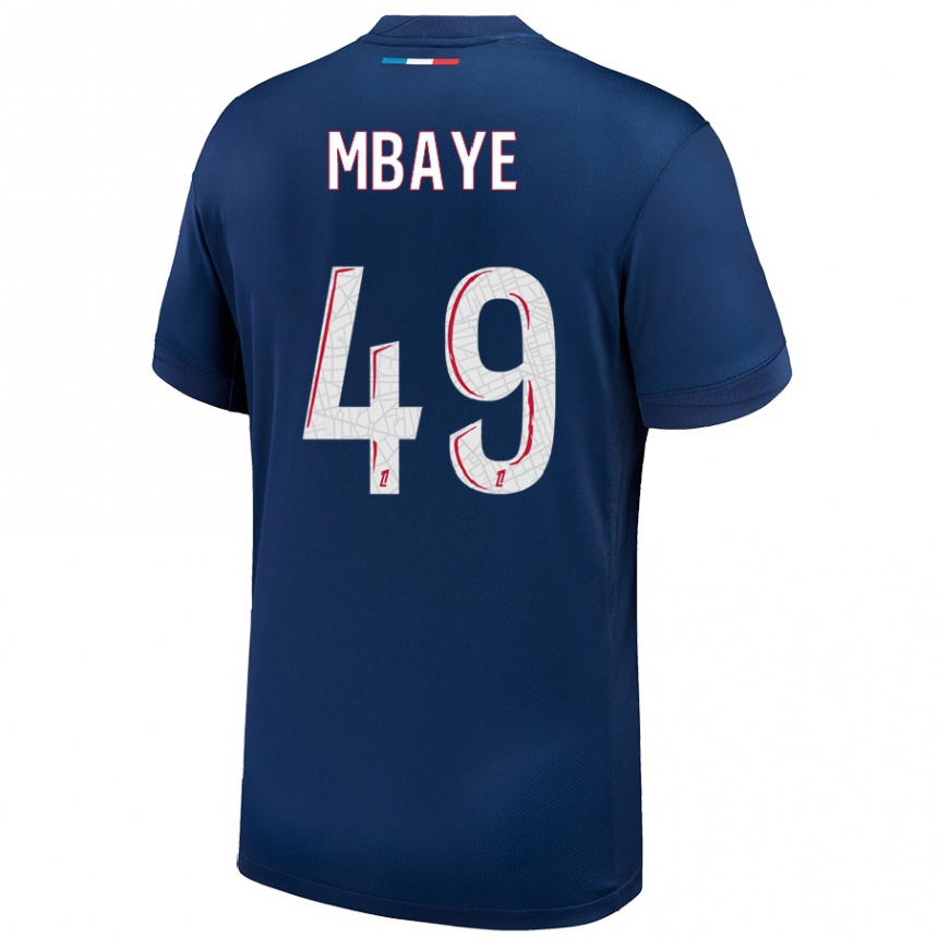 Kids Football Ibrahim Mbaye #49 Navy Blue White Home Jersey 2024/25 T-Shirt