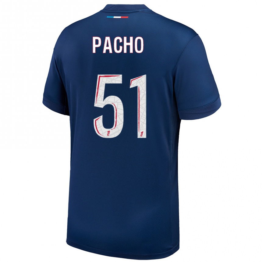 Kids Football Willian Pacho #51 Navy Blue White Home Jersey 2024/25 T-Shirt