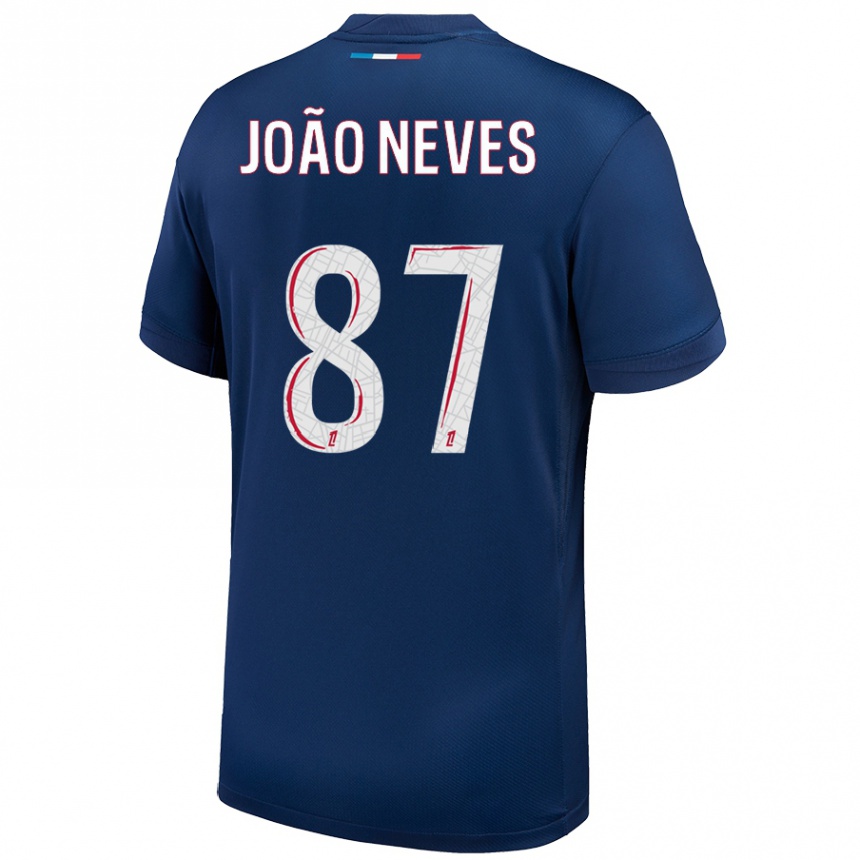 Kids Football João Neves #87 Navy Blue White Home Jersey 2024/25 T-Shirt