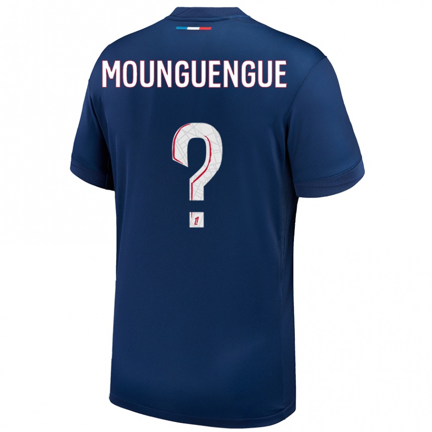 Kids Football Pierre Mounguengue #0 Navy Blue White Home Jersey 2024/25 T-Shirt