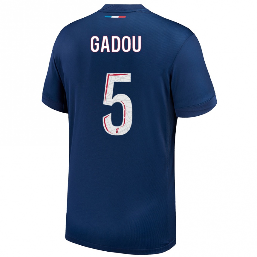 Kids Football Joane Gadou #5 Navy Blue White Home Jersey 2024/25 T-Shirt