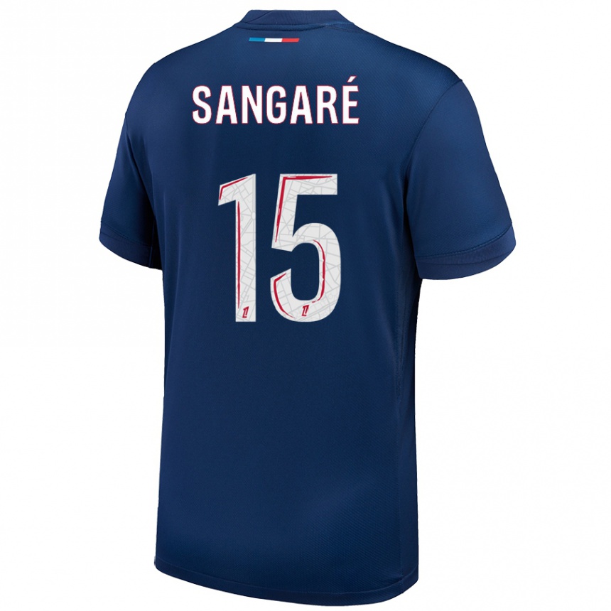 Kids Football Mahamadou Sangaré #15 Navy Blue White Home Jersey 2024/25 T-Shirt