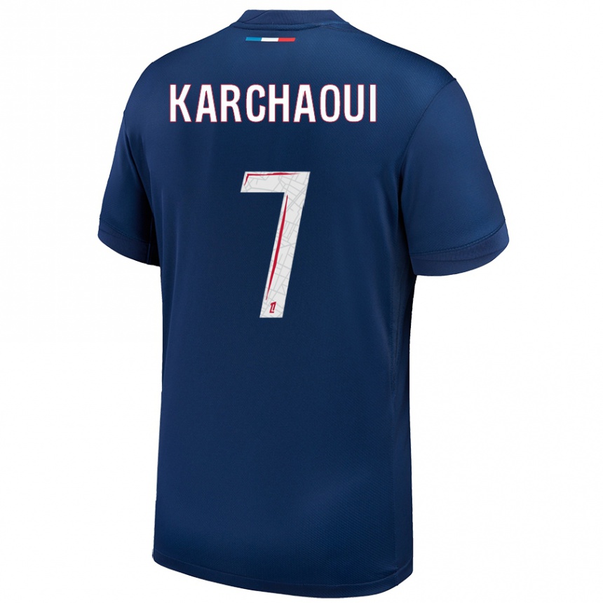 Kids Football Sakina Karchaoui #7 Navy Blue White Home Jersey 2024/25 T-Shirt