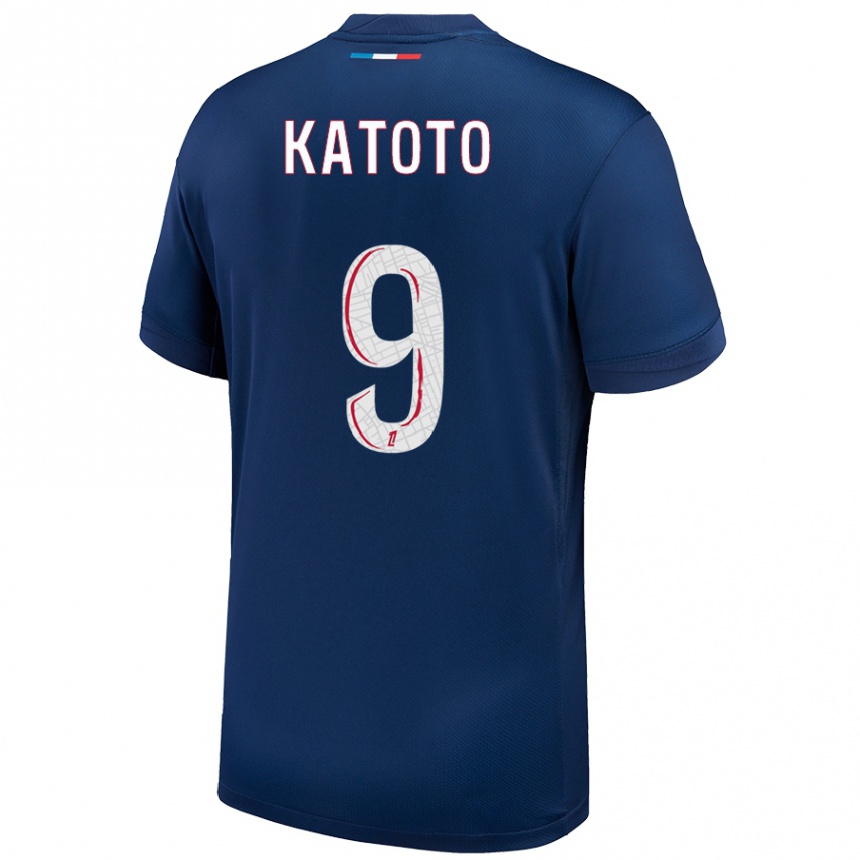 Kids Football Marie-Antoinette Katoto #9 Navy Blue White Home Jersey 2024/25 T-Shirt