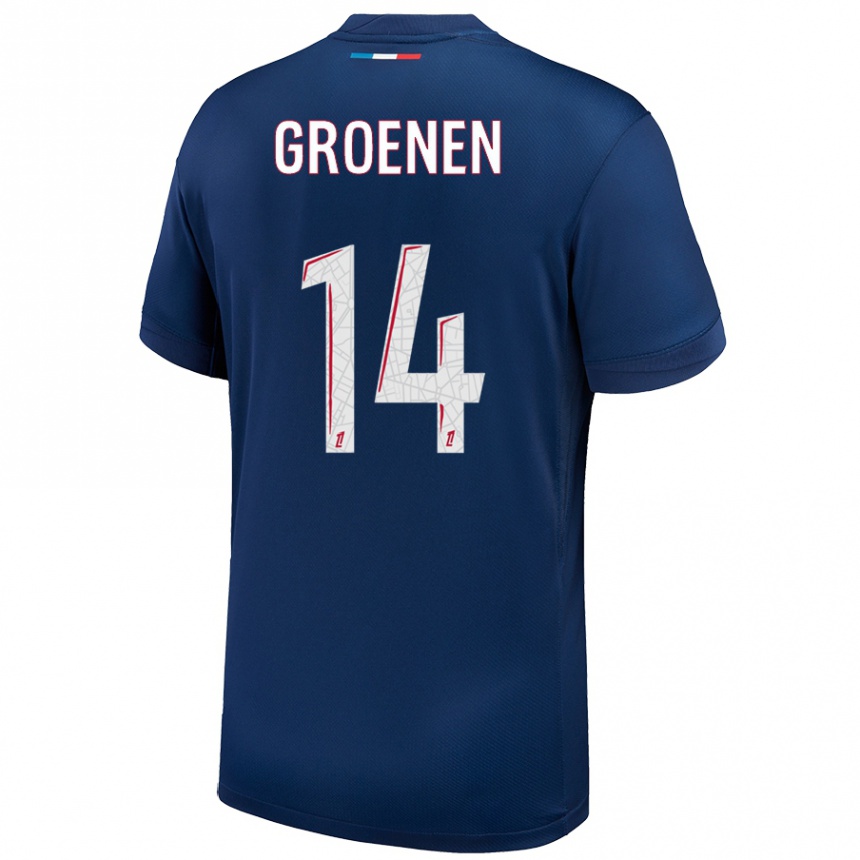 Kids Football Jackie Groenen #14 Navy Blue White Home Jersey 2024/25 T-Shirt