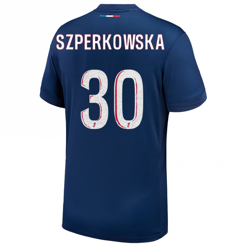 Kids Football Oliwia Szperkowska #30 Navy Blue White Home Jersey 2024/25 T-Shirt