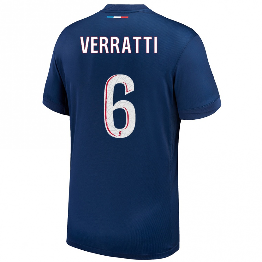 Kids Football Marco Verratti #6 Navy Blue White Home Jersey 2024/25 T-Shirt