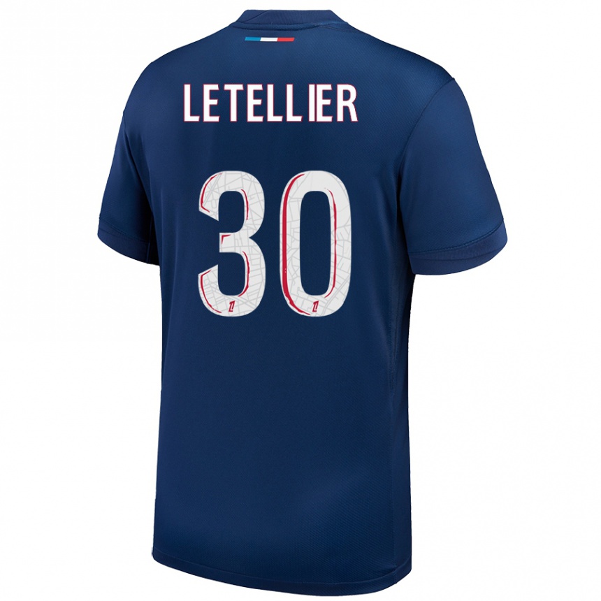 Kids Football Alexandre Letellier #30 Navy Blue White Home Jersey 2024/25 T-Shirt