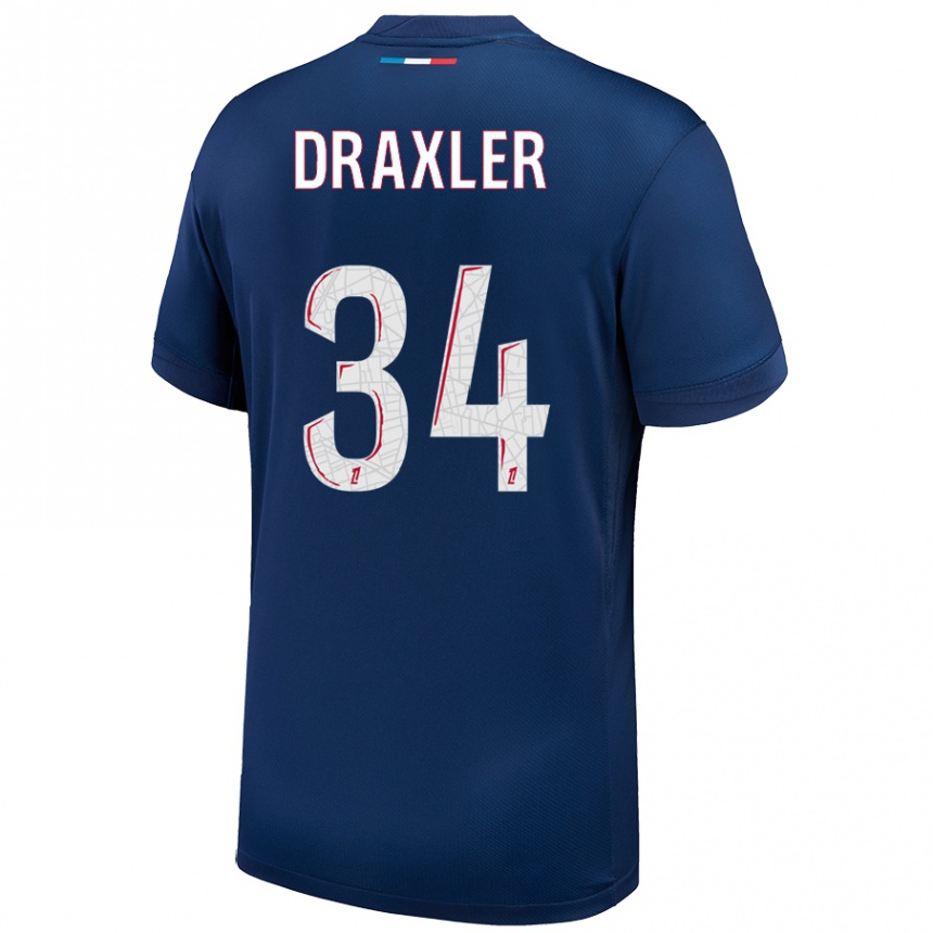 Kids Football Julian Draxler #34 Navy Blue White Home Jersey 2024/25 T-Shirt