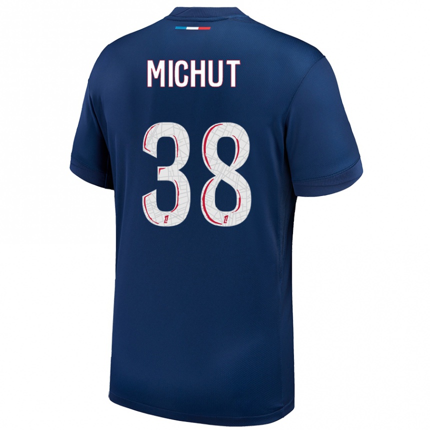 Kids Football Edouard Michut #38 Navy Blue White Home Jersey 2024/25 T-Shirt