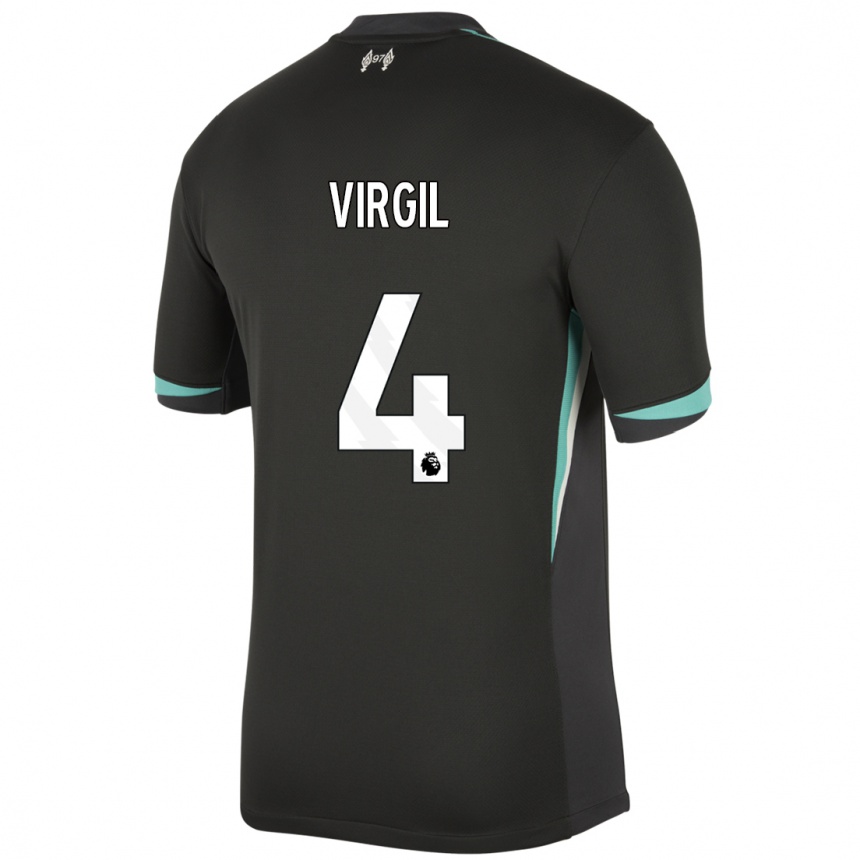 Kids Football Virgil Van Dijk #4 Black Anthracite White Away Jersey 2024/25 T-Shirt