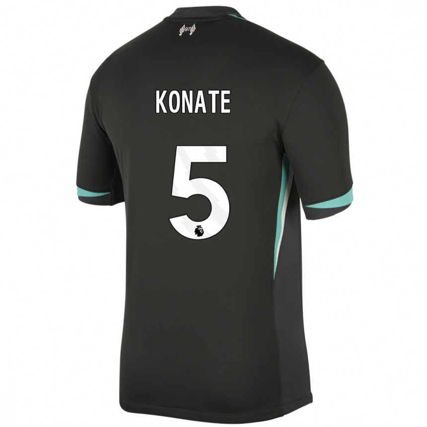 Kids Football Ibrahima Konate #5 Black Anthracite White Away Jersey 2024/25 T-Shirt